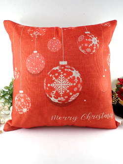 ＜英国流クリスマス：未使用品＞まあるいツリーオーナメントボール♪オレンジ色のきれいなデザインのX'masクッション「中のクッション付」