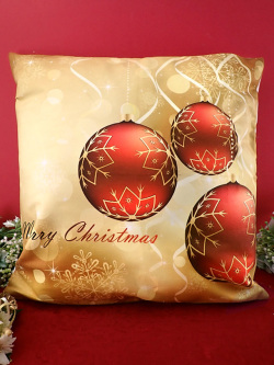 ＜英国流クリスマス＞赤いツリーオーナメントボール♪大きなクリスマスクッション「中のクッション付」