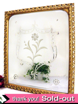 １９３０年代：華やかなヴィクトリアンデザイン♪お花の紋様が素晴らしい金色に輝く大きな英国アンティークミラー