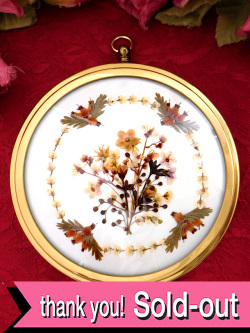 ＜英国ビンテージ＞１９６０年代：天然の野の花の押し花♪貴重で珍しい英国のウォールオーナメント「お箱付」