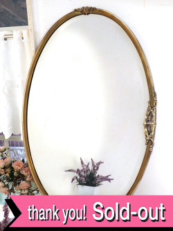 １９２０年代：華やかなヴィクトリアンデザイン♪全長７５cm真鍮細工が美しい金色に輝くとても大きなアンティーク壁掛けミラー