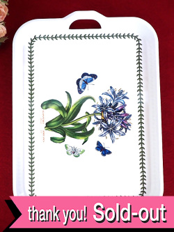 ＜ポートメリオン：デッドストック＞「botanic garden」♪全長５２cm：青いアガパンサスと蝶々のボタニカルアートのとても大きなトレイ