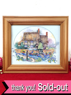 ＜英国ミッドセンチュリー＞花盛りのカントリーコテージ♪英国カントリーサイドの心安らぐ風景の大きな額