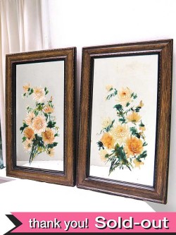 １９１０年代：お花たちが豪華な大きなアンティークミラー「２点セット」