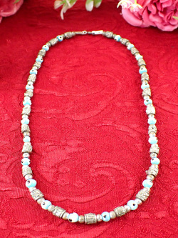 ＜英国ミッドセンチュリー＞チェーン全体がいぶし銀と水色♪とても珍しいデザインの個性的なネックレス