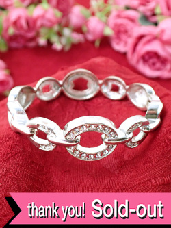 ＜英国ミッドセンチュリー＞クリスタルが輝く光の銀細工♪シルバープレートが美しい鎖のデザインのバングル