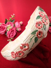 ★３５％OFF★＜英国ミッドセンチュリー＞七色のパールの光沢♪立体的なリンゴのお花たちが優雅なとても大きなお船のようなフォルムのボウル：通常価格8480円→