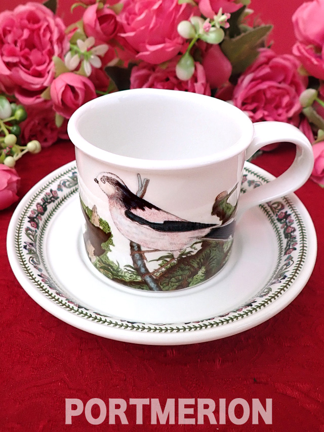 ＜ポートメリオン：レア♪＞「BIRDS OF BRITAIN」♪愛らしい英国の野鳥たち（エナガ＆コガラ）のカップ＆ソーサー「ディスプレイスタンド付き」