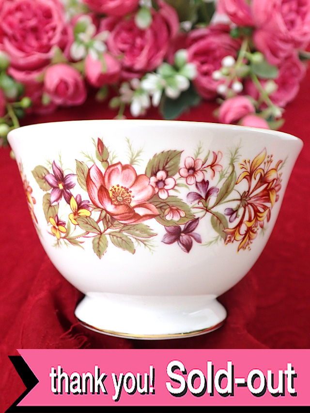 ＜コルクロウ＞１９４０年代：英国カントリーサイドの野の花たち♪金彩も輝く大きくてロマチックなシュガーボウル