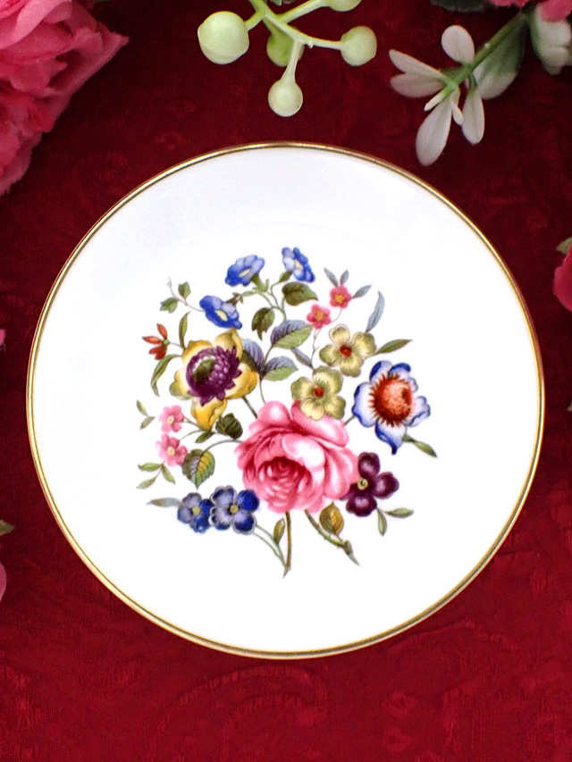 ＜ROYAL WORCESTER＞愛らしいバラとピオニー♪繊細で優しいお花たちのロイヤルウースターの小皿「スタンド付」