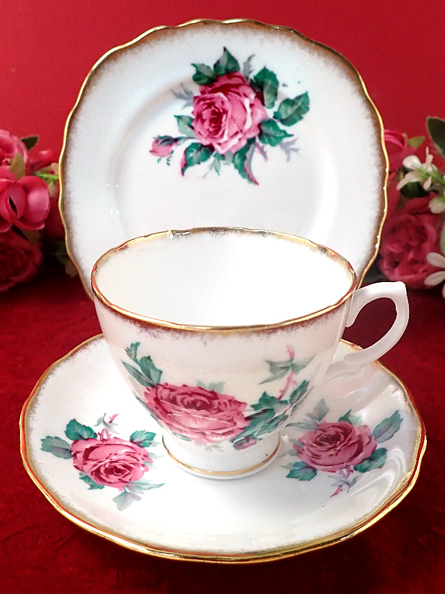 ＜Dorchester＞英国ミッドセンチュリー♪華やかなピンクのバラのトリオ