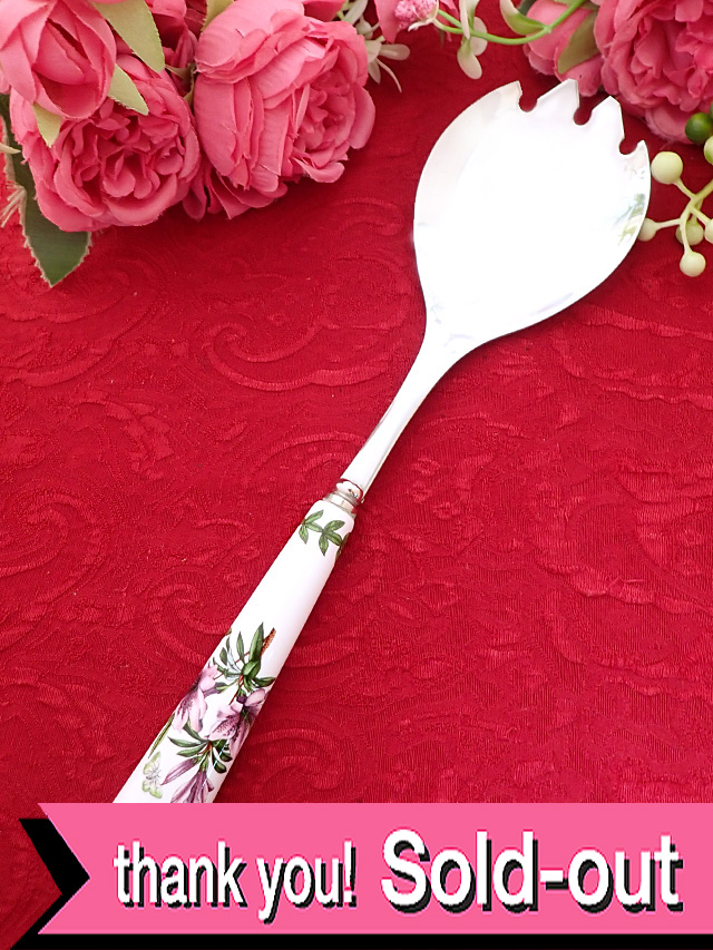 ＜ポートメリオン＞ボタニカルアートの植物たち♪ピンクのユリと蝶々が優雅な先端がフォークのサーバースプーン