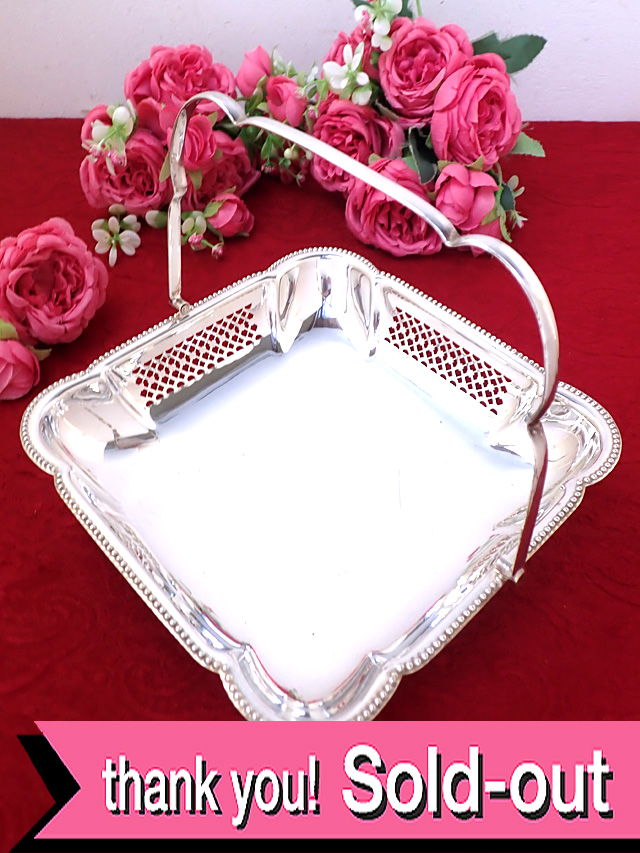 ＜英国銀器＞１９３０年代：透かし細工と銀細工がきれい♪シルバープレートの大きな持ち手付コンポート