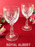 ＜ROYAL ALBERT：デッドストック美品＞透明度の高いクリスタルガラス♪カットガラスが美しい光のワイングラス「２個セット：お箱付」
