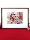 ＜フランス＞Vincent Breton♪テーブルの上の美しいお花たち♪水彩画が美しい大きな額