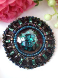 ＜英国ミッドセンチュリー：レア♪＞上品でシックなブラック調♪直径６cm現代美術品のような大型ブローチ