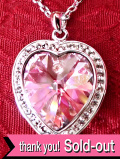 ＜英国ミッドセンチュリー＞神秘的なピンク色に輝く超大粒のハートのキュービックジルコニア♪クリスタルも輝くシルバープレートのネックレス