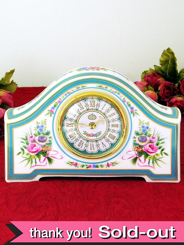 ＜ミントン＞ピンクのバラとお花たち♪「Minton Rose Clock」の美しい置時計