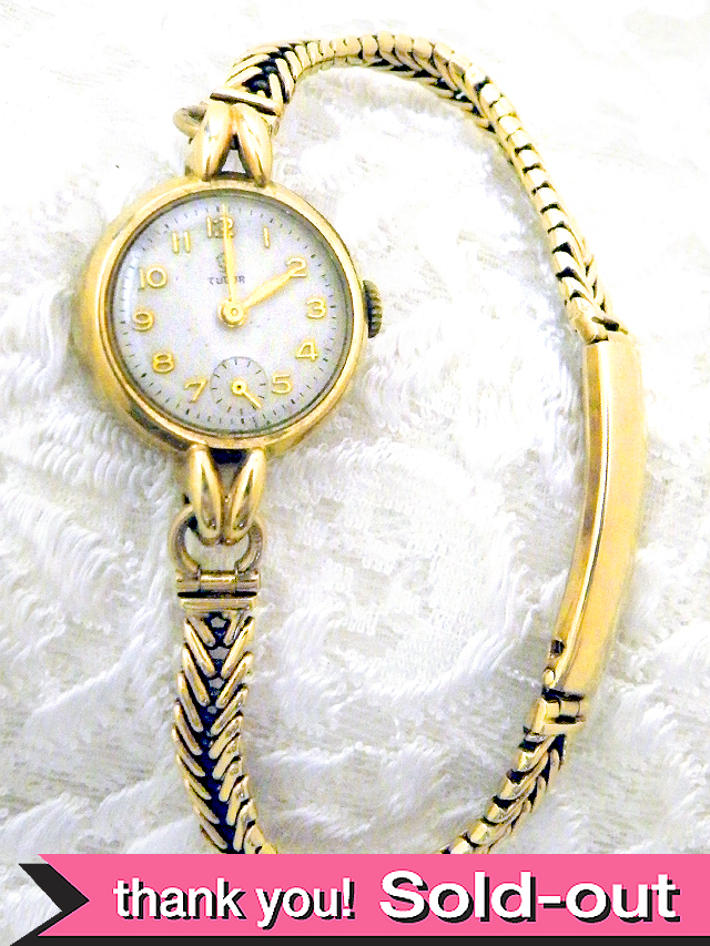 【３６５日保証付】＜ROLEX＞１９３０年代：とても貴重で珍しいロレックスチュードルブランドの９金無垢のブレスレッド腕時計「小バラ」