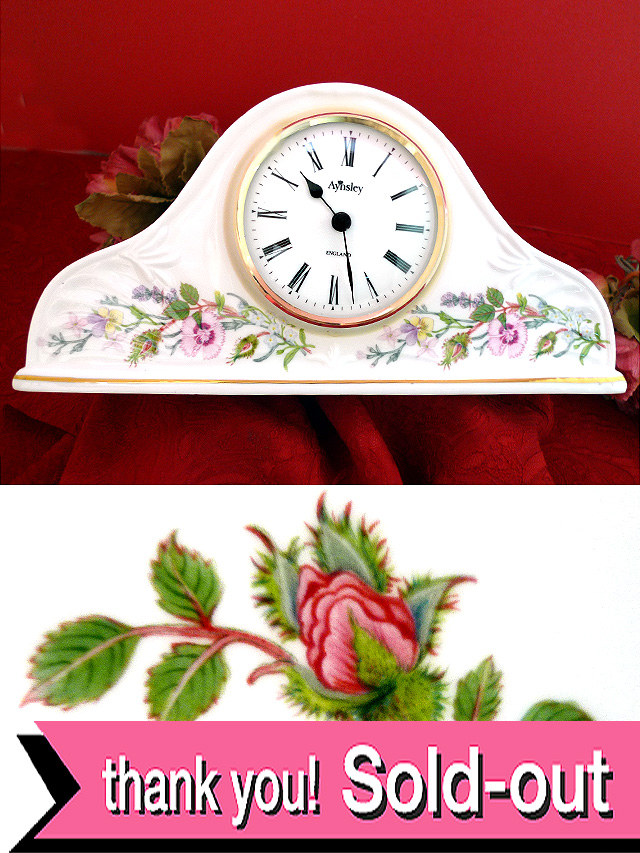 ＜エインズレイ＞「WILD TUDOR♪満開のお花たちが素晴らしい大きな陶器の置時計