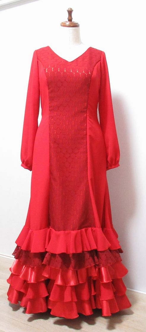 ★2025年オーダー例★１２★　真ん中レース切替　赤ワンピース