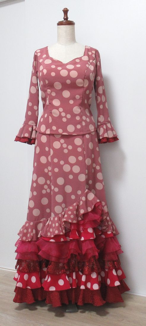 ★2025年オーダー例★１８★　スモーキーピンク×ベージュ水玉　ツーピース