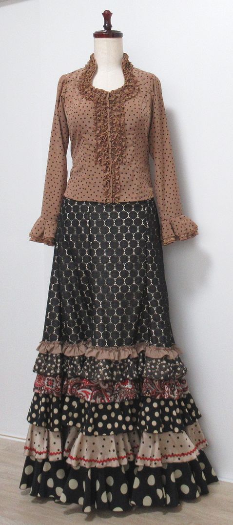 ★2025年オーダー例★２３★　茶×黒小水玉ブラウス