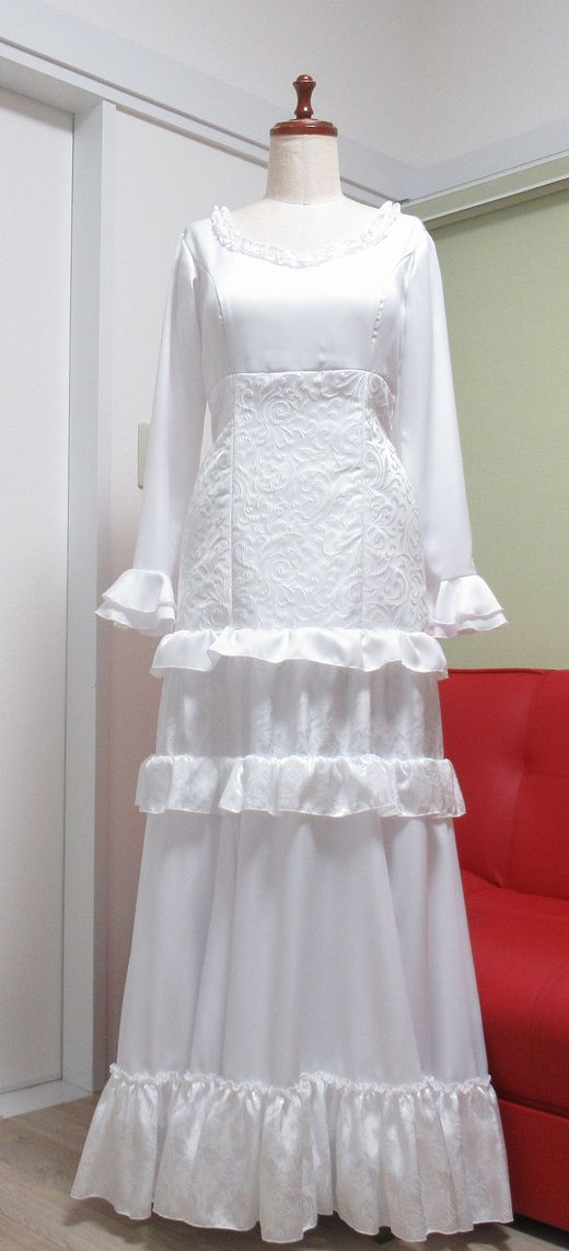 ★2025年オーダー例★２４★　ハイウエスト切替　白ワンピース