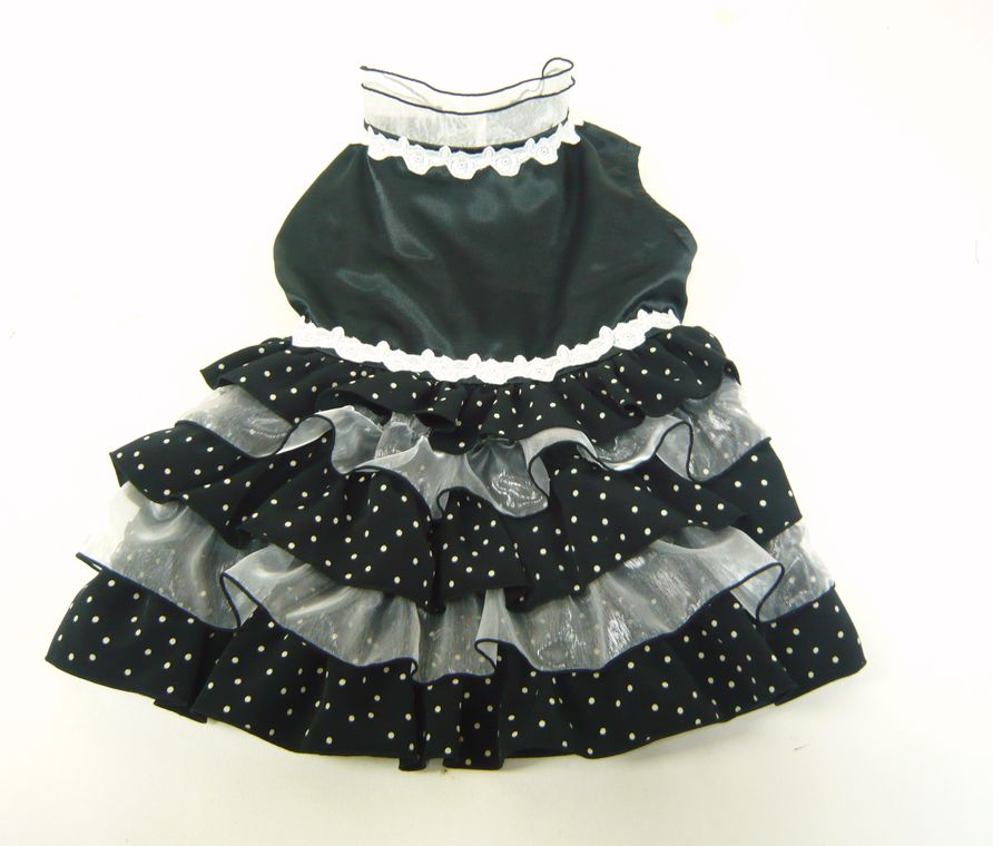 ★ドッグウエア★DF-1・フラメンコ風水玉ドレス・黒×白水玉・オーダーメイド