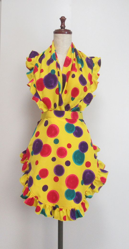 ★エプロン大&フリル付シージョ★黄色×赤・紫・青緑水玉　EP-1８