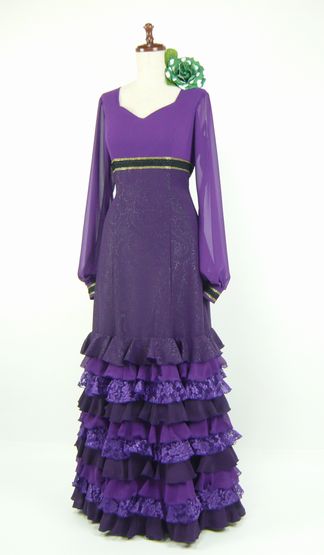 作品集３★G1701-pu★エストレージャ　ハイウエスト切替１０段フリルワンピース　紫　