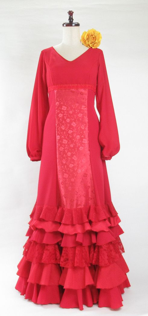 ★G2242-red★ハイウエスト切替ワンピース　 赤　B91W72