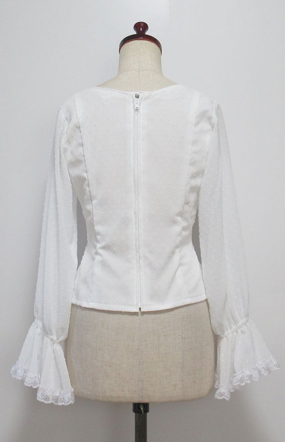 フラメンコ衣装 ブラウス ジョーゼット水玉白