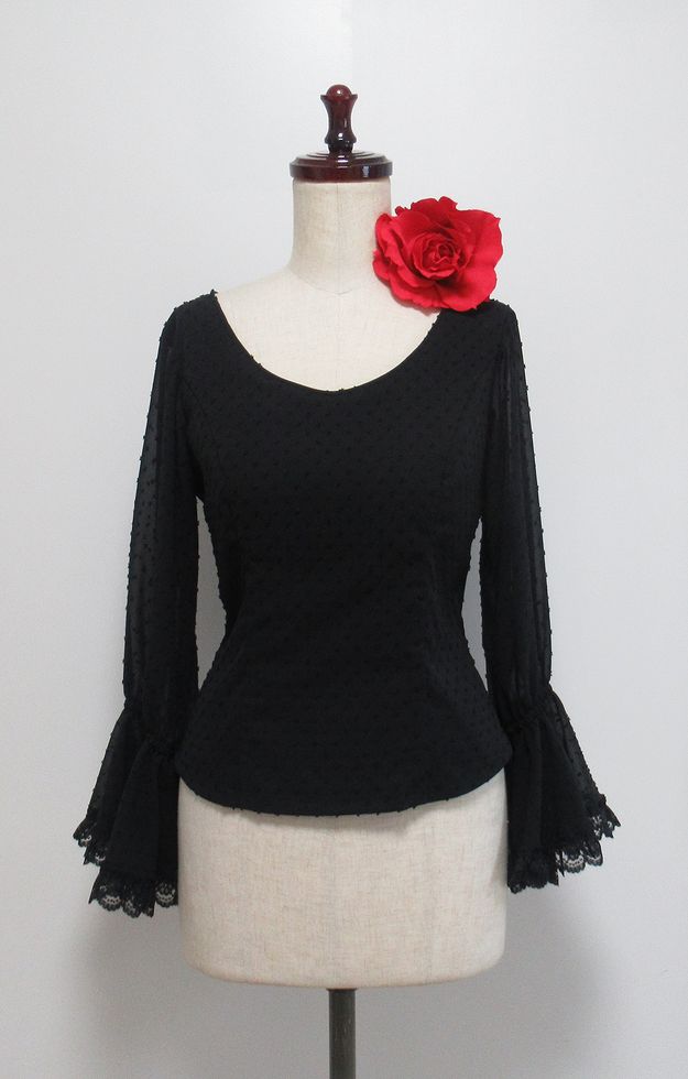 ★B-63　既製品ブラウス 　黒ジョーゼット水玉　B91W72　別サイズオーダー可