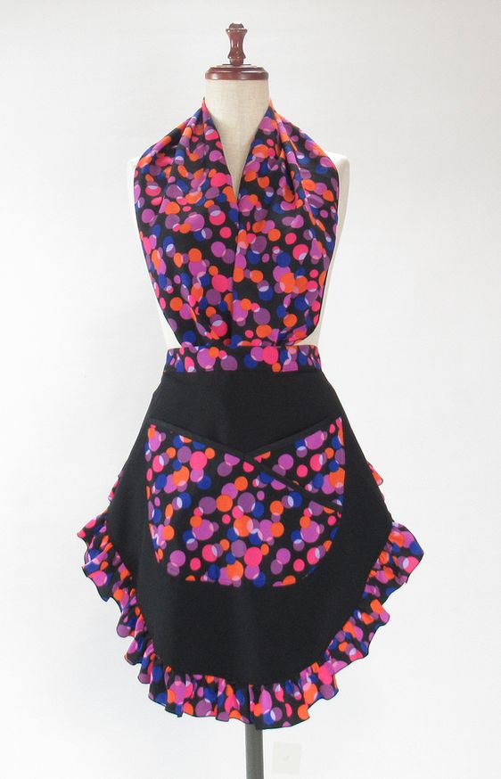 1点物★エプロン大&大判ピキージョ★黒無地&黒×カラフル水玉 EP-22