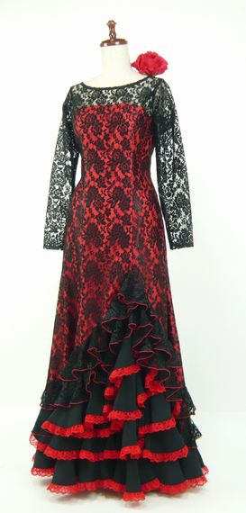 ★作品集２★Ｇ1710★長袖・レースワンピース　黒×赤　