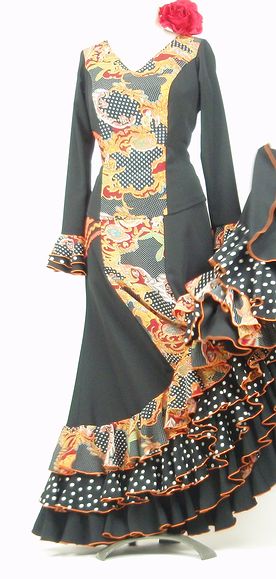 フラメンコ衣装 黒水玉・ツーピース 