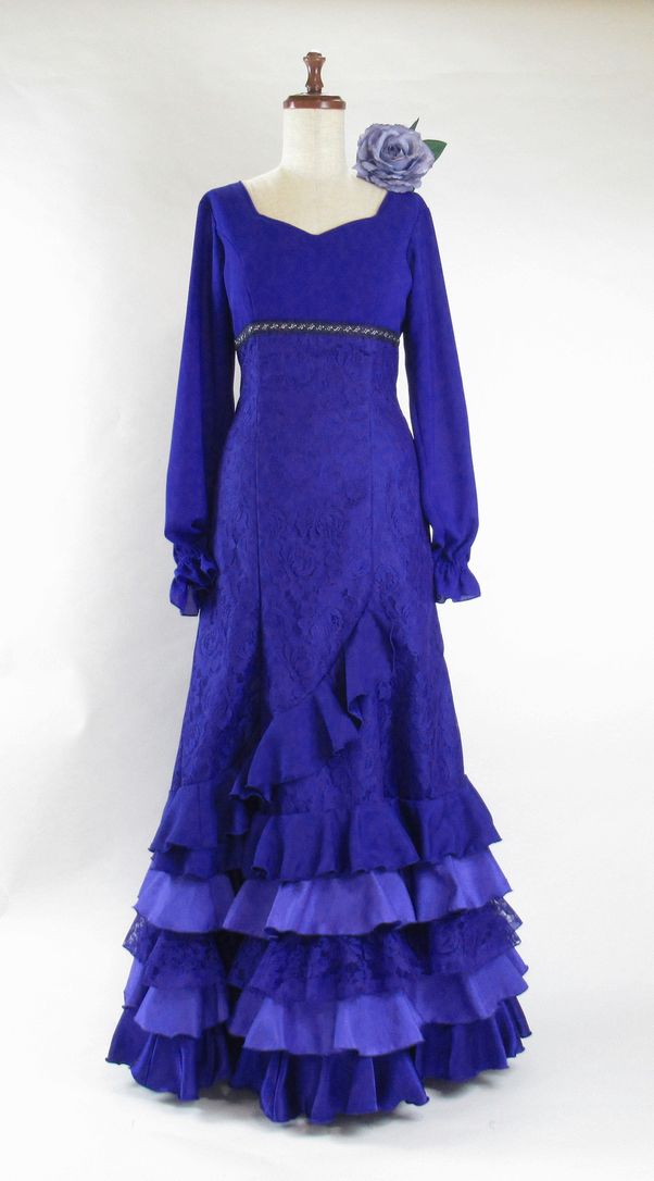 作品集★G2246★レースハイウエスト切替　ワンピース　 ロイヤルブルー