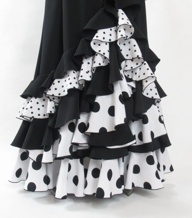 フラメンコ衣装 白黒水玉ツーピース G2301