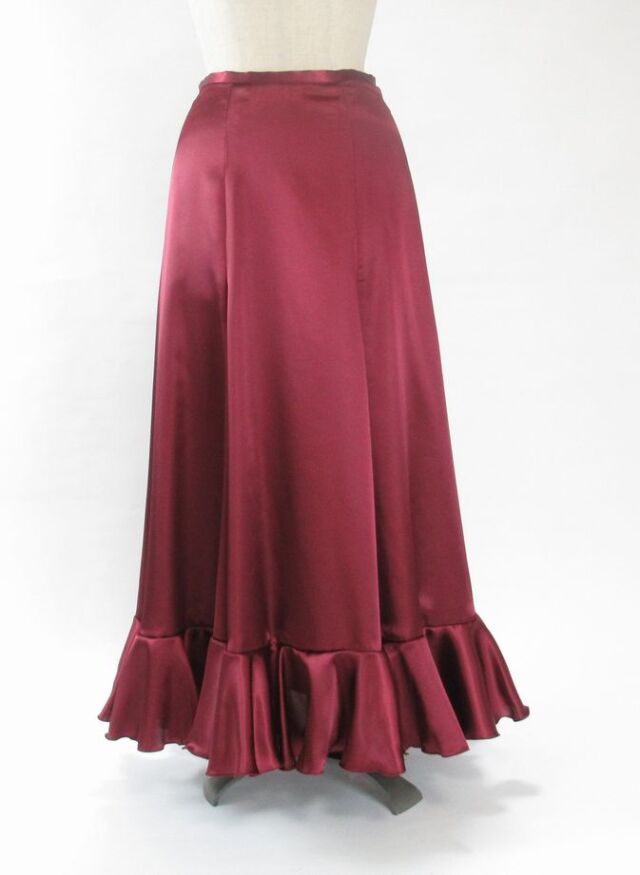 ★セール★P-7-BO★1段フリルペチコート・サテンボルドー・W69丈89