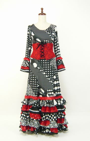 作品集7★黒×白水玉　ベルト付きツーピース