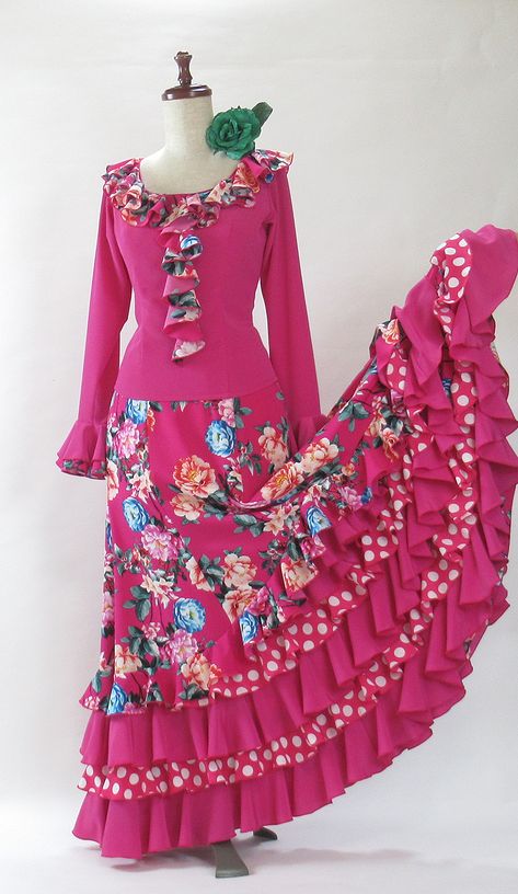 SK-6 フラメンコ衣装 ピンク・花柄・ツーピース