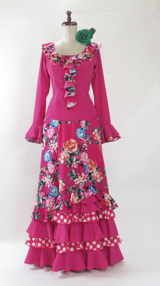 SK-6 フラメンコ衣装 ピンク・花柄・ツーピース