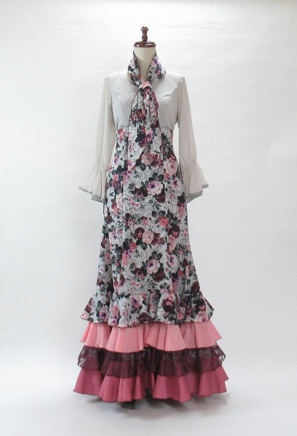 ★セール１点物★SK-8 ハイウエストツーピース　ライトグレー×ピンクエンジ花柄　ピキージョ付　 B91W72