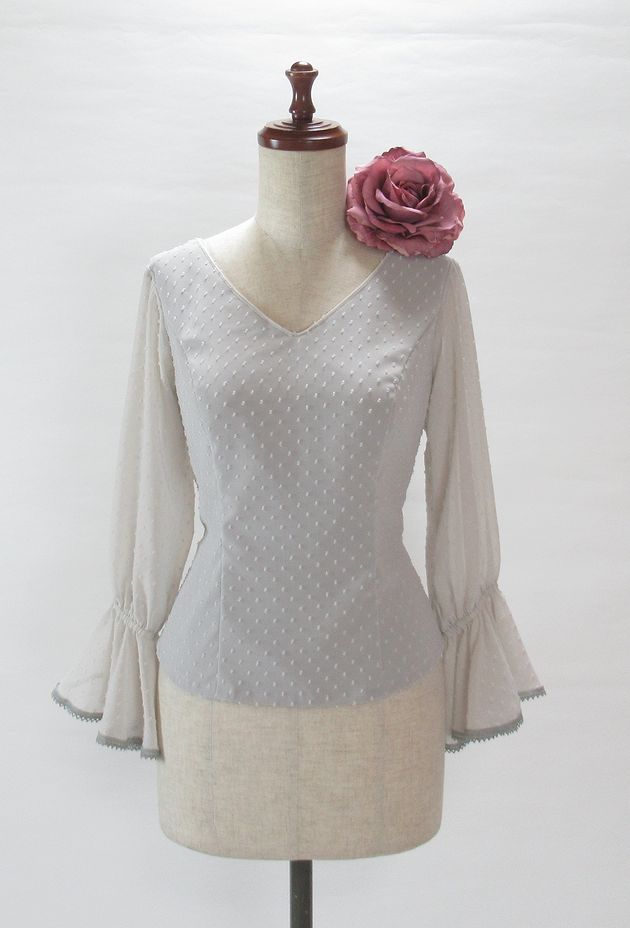 フラメンコ衣装 ハイウエストツーピース ライトグレー×ボルドー