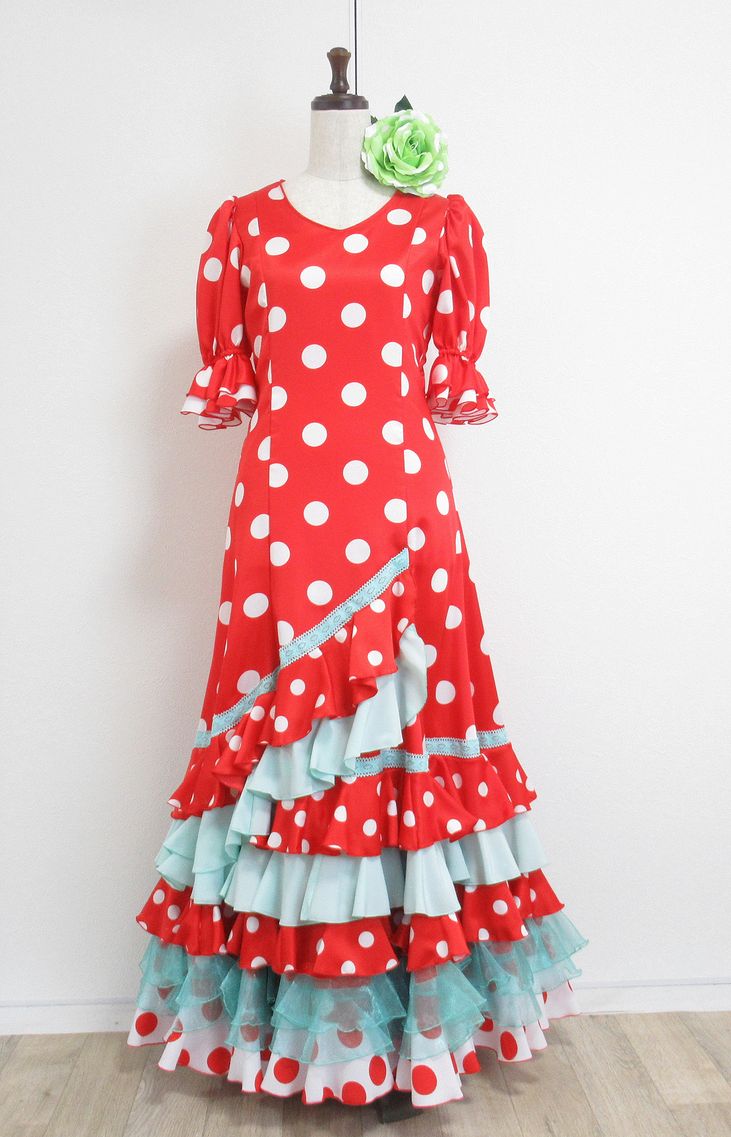 レンタル★RE-26　ワンピース衣装　赤×白水玉　150-160サイズ　子供用