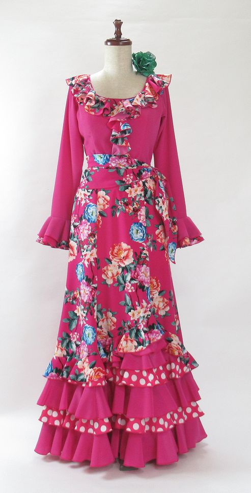 ★セール1点物★SK-6　ツーピース　フーシャピンク×オレンジ水色花柄　Ｂ88W70 　ピキージョ付