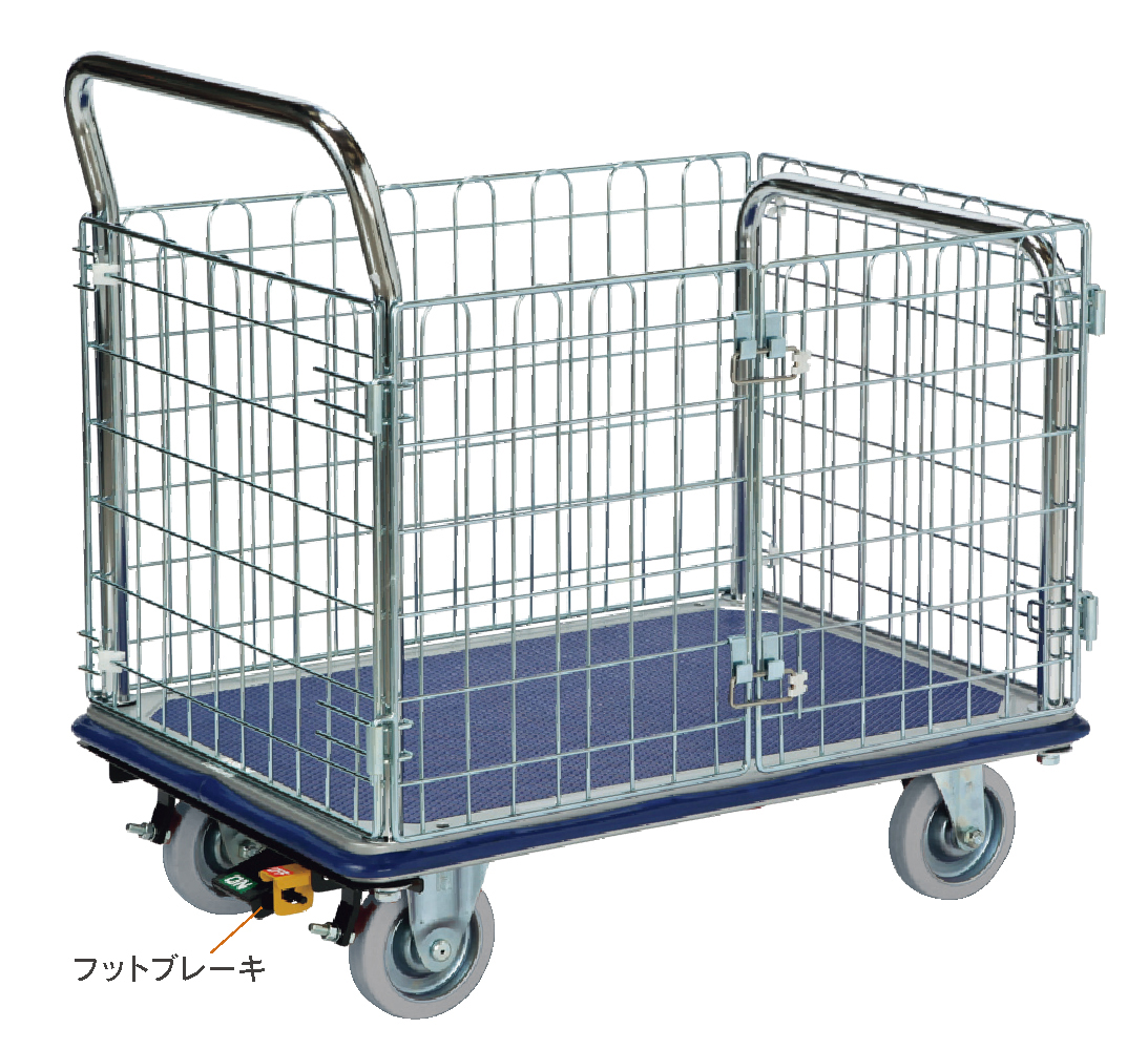 観音扉型金網台車(大)NK-307KーSH　荷台寸法Ｗ910xD610前面取手が金網高さのSHタイプです【エヌケーキャリーキャスター製】