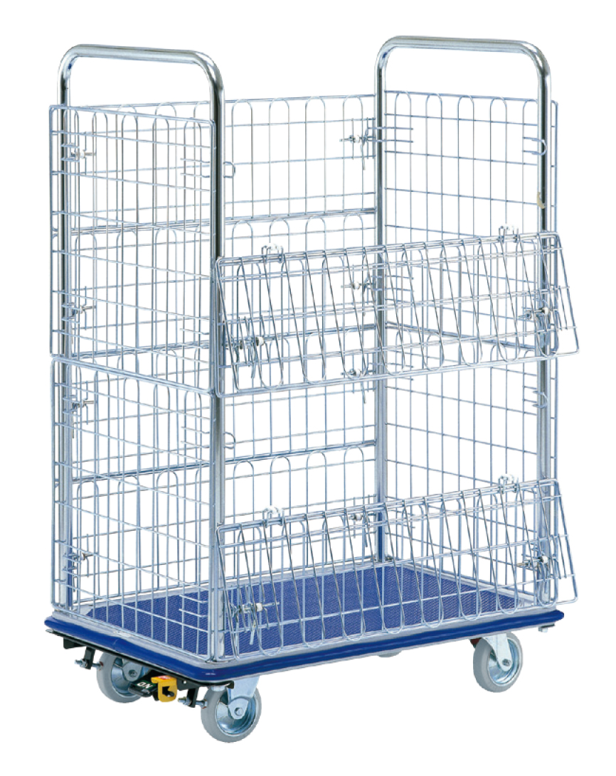 両面開閉型金網台車深型(大)深型NK-307W　荷台寸法Ｗ910ｘＤ610【エヌケーキャリーキャスター製】