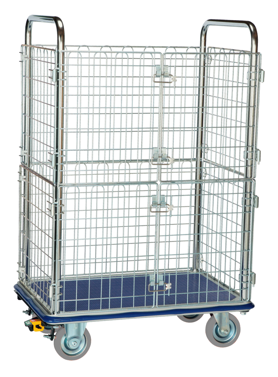 観音扉型金網台車(深型タイプ)NK-307WDK　荷台寸法Ｗ910xD610【エヌケーキャリーキャスター製】